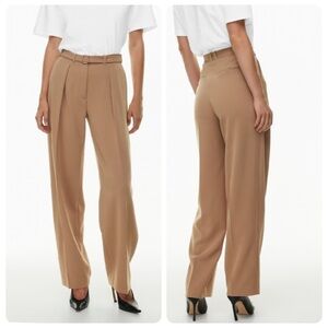 Aritzia Babaton Metropolis Pants Mid Rise Pleated Trousers Tan Brown Size 2